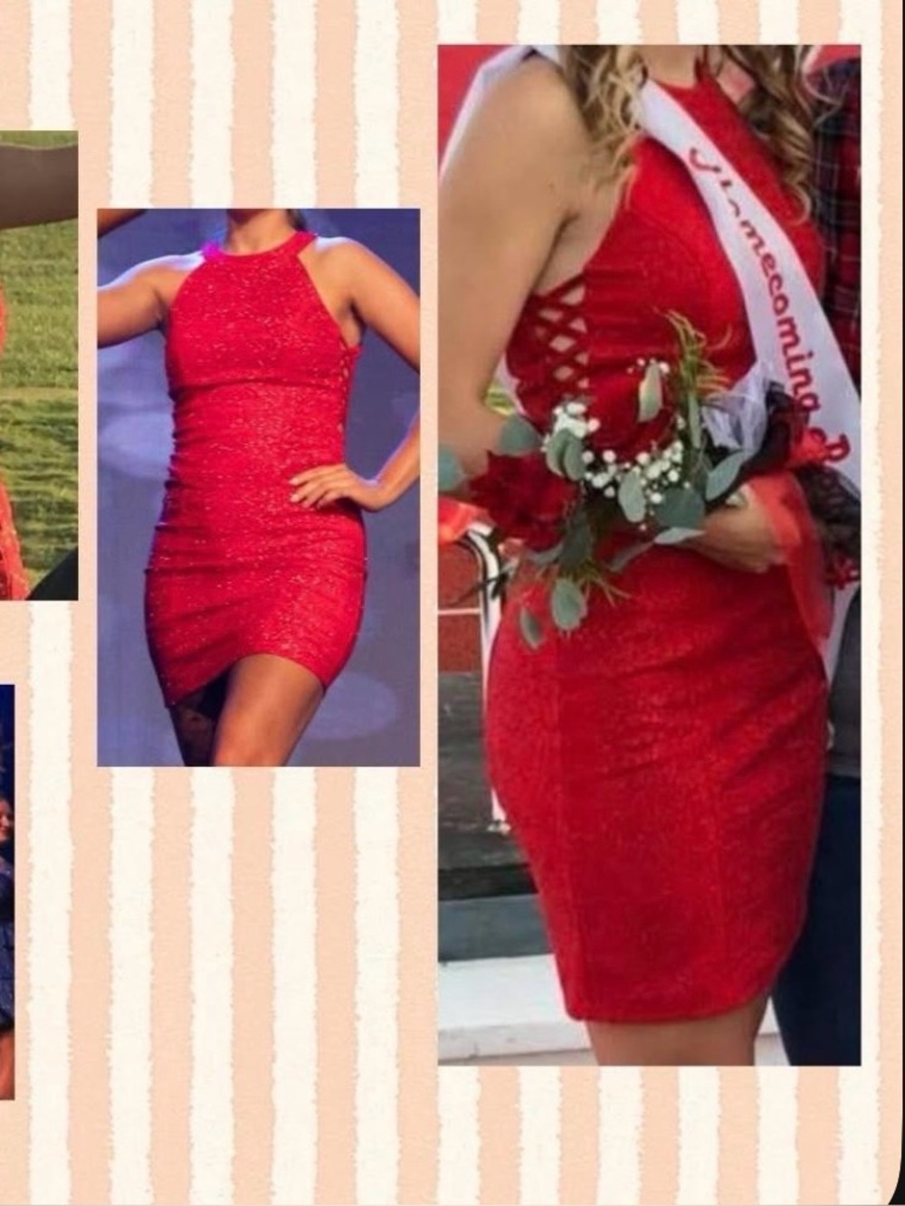 Red Beaded Lace-Up Bodycon Dress - Brand Unspecified